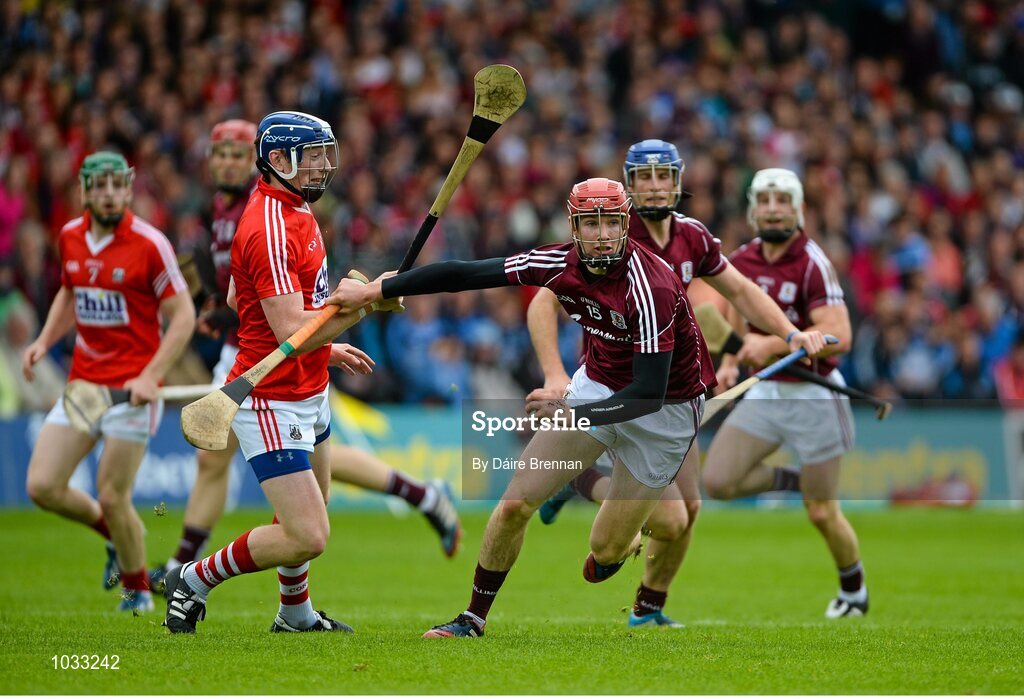 26 July 2015; Cathal Mannion, Galway, in action against Damien Cahalane, Cork. GAA Hurling All-Ireland Senior Championship, Quarter-Final, Galway v Cork. Semple Stadium, Thurles, Co. Tipperary. Picture credit: Dáire Brennan / SPORTSFILE