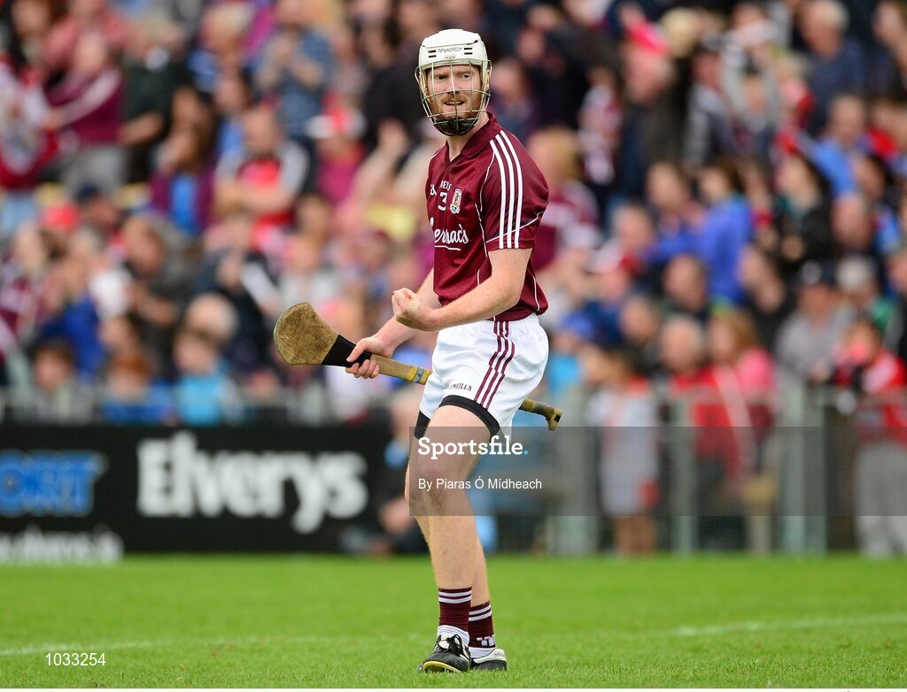 26 July 2015; John Hanbury, Galway, celebrates a score for his side near the end of the game. GAA Hurling All-Ireland Senior Championship, Quarter-Final, Galway v Cork. Semple Stadium, Thurles, Co. Tipperary. Picture credit: Piaras Ó Mídheach / SPORTSFILE