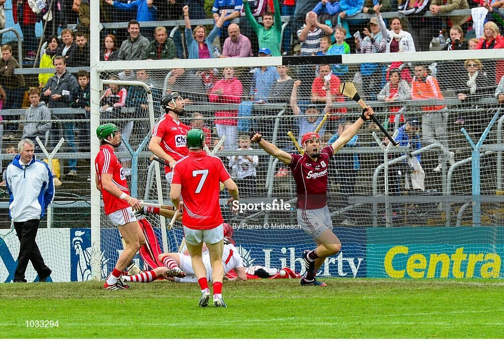 26 July 2015; Jonathan Glynn, Galway, celebrates scoring his side's first goal. GAA Hurling All-Ireland Senior Championship, Quarter-Final, Galway v Cork. Semple Stadium, Thurles, Co. Tipperary. Picture credit: Piaras Ó Mídheach / SPORTSFILE