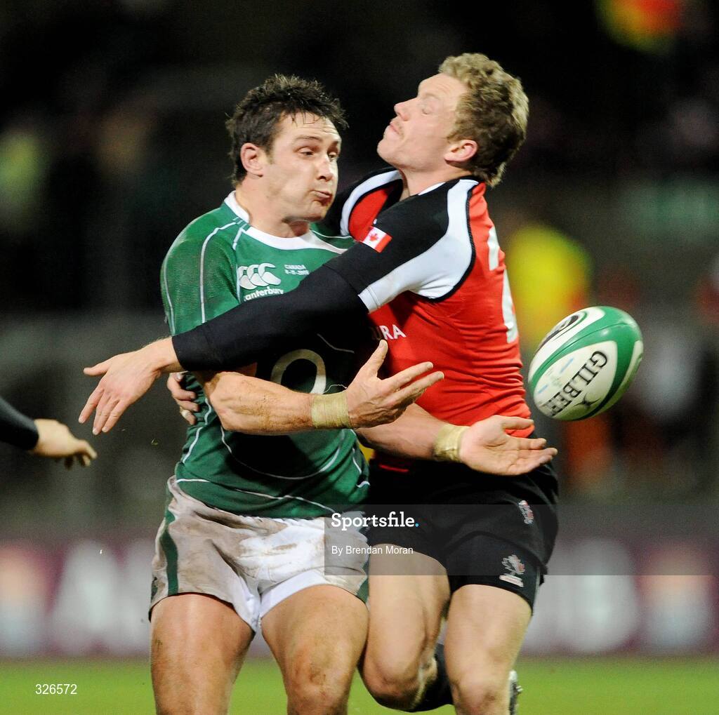 8 November 2008; David Wallace, Ireland, is tackled by Phil MacKenzie, Canada. Guinness Autumn Internationals, Ireland v Canada, Thomond Park, Limerick. Picture credit: Brendan Moran / SPORTSFILE