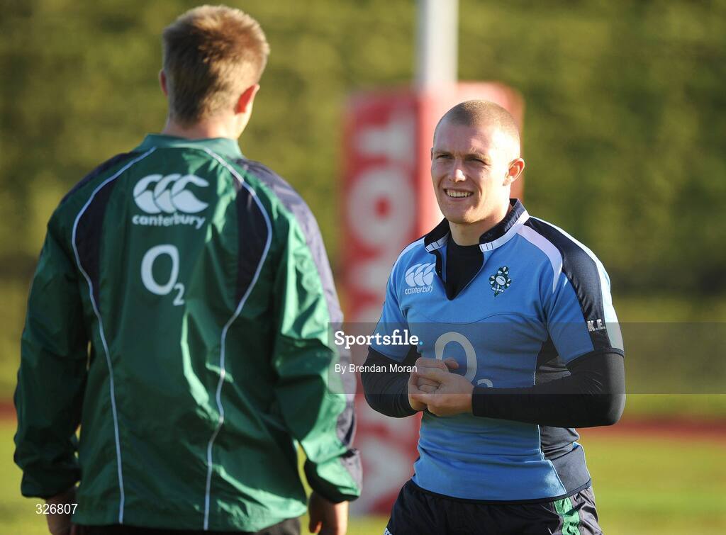 10 November 2008; Ireland's Keith Earls in conversation with team-mate Luke Fitzgerald during rugby squad training. University of Limerick, Limerick. Picture credit: Brendan Moran / SPORTSFILE