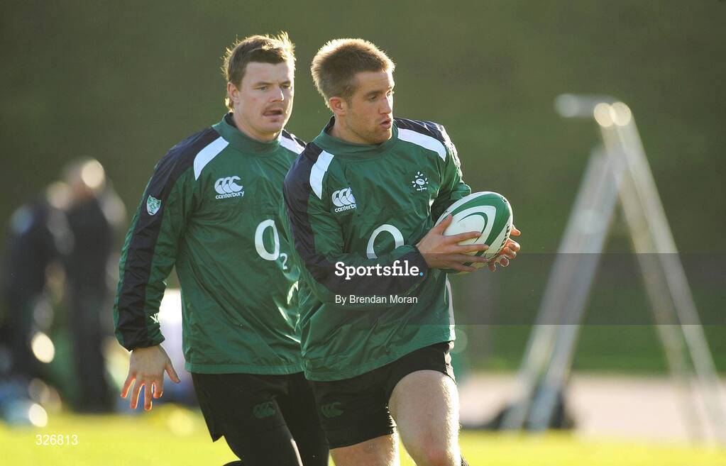 10 November 2008; Ireland's Luke Fitzgerald and captain Brian O'Driscoll in action during rugby squad training. University of Limerick, Limerick. Picture credit: Brendan Moran / SPORTSFILE