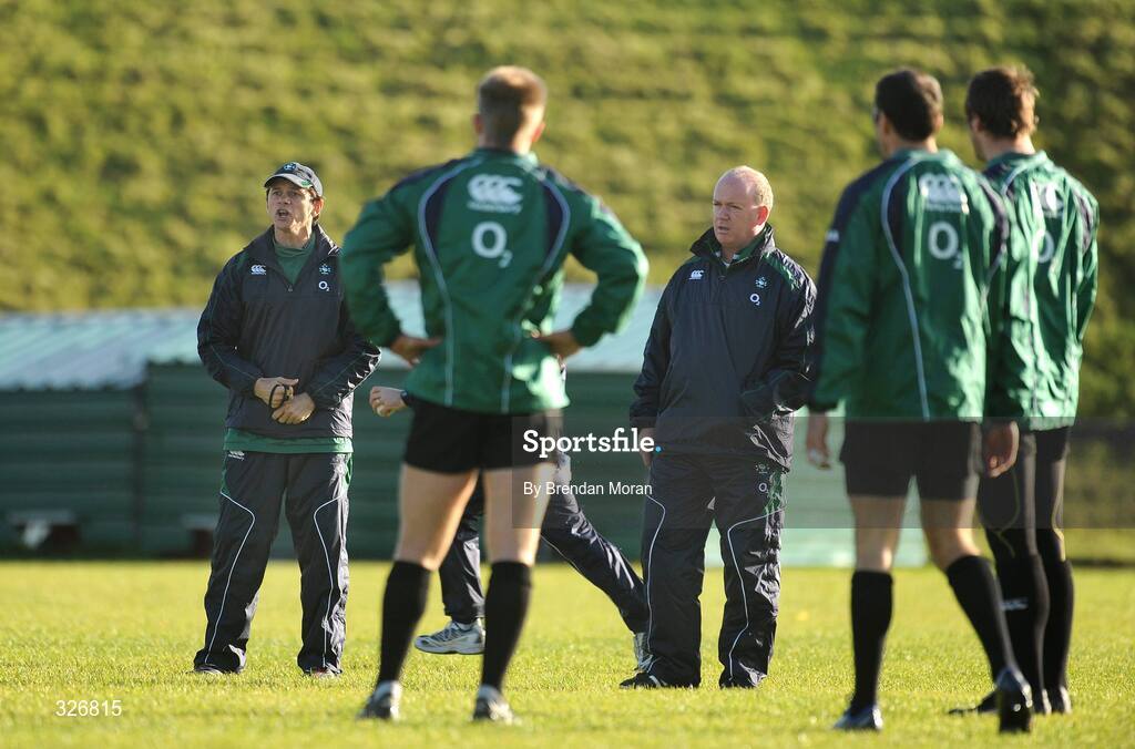 10 November 2008; Ireland defence coach Les Kiss, left, and head coach Declan Kidney issue instructions during rugby squad training. University of Limerick, Limerick. Picture credit: Brendan Moran / SPORTSFILE
