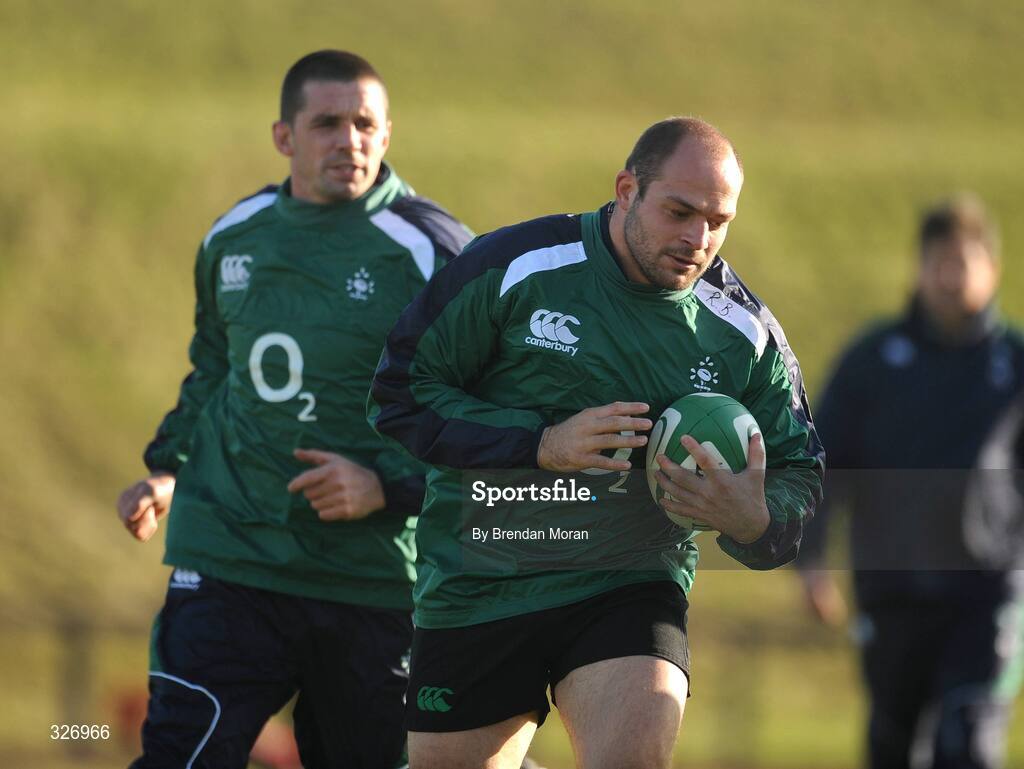 10 November 2008; Ireland's Alan Quinlan and Rory Best in action during rugby squad training. University of Limerick, Limerick. Picture credit: Brendan Moran / SPORTSFILE