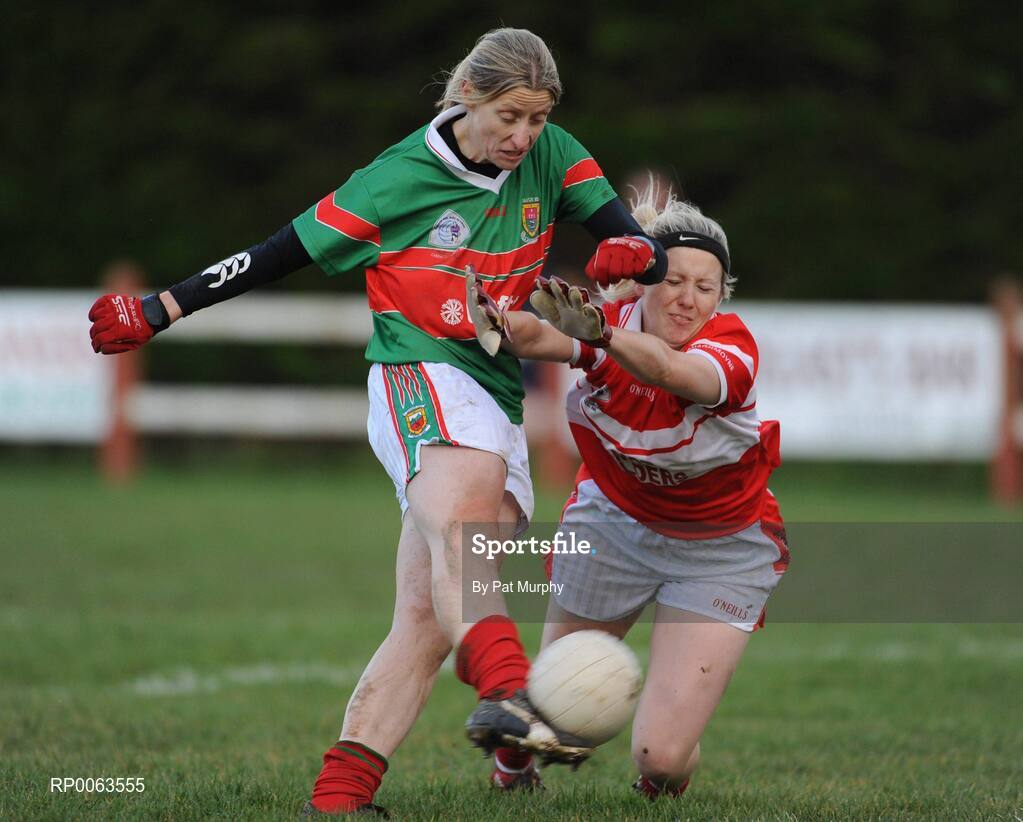 9 November 2008; Cora Staunton, Carnacon, in action against Michelle Grimes, Donaghmoyne. Vhi Healthcare All-Ireland Senior Club semi-final, Carnacon, Mayo v Donaghmoyne, Monaghan, Ray Prendergast Memorial Park, Clogher, Mayo. Picture credit: Pat Murphy / SPORTSFILE