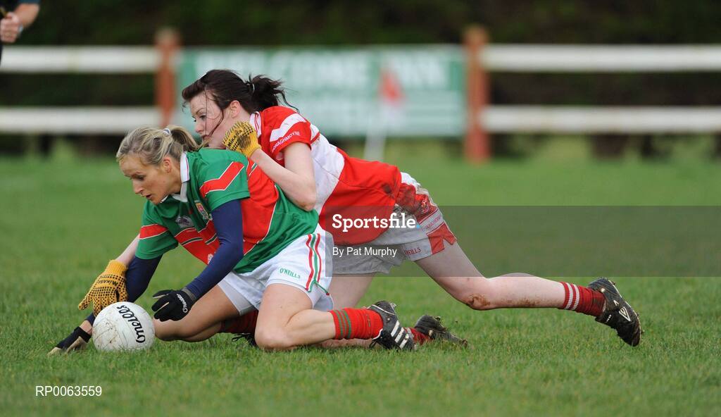 9 November 2008; Sharon McGing, Carnacon, in action against Lorraine Daly, Donaghmoyne. Vhi Healthcare All-Ireland Senior Club semi-final, Carnacon, Mayo v Donaghmoyne, Monaghan, Ray Prendergast Memorial Park, Clogher, Mayo. Picture credit: Pat Murphy / SPORTSFILE