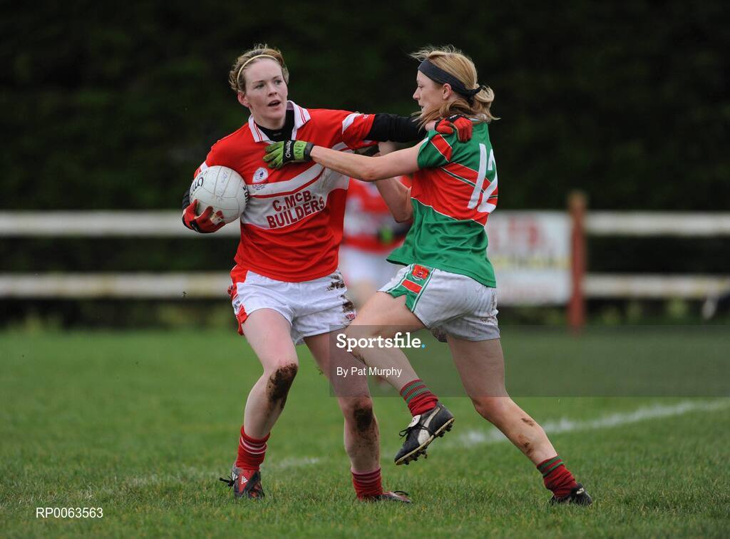 9 November 2008; Amanda Casey, Donaghmoyne, in action against Natasha Beegan, Carnacon. Vhi Healthcare All-Ireland Senior Club semi-final, Carnacon, Mayo v Donaghmoyne, Monaghan, Ray Prendergast Memorial Park, Clogher, Mayo. Picture credit: Pat Murphy / SPORTSFILE