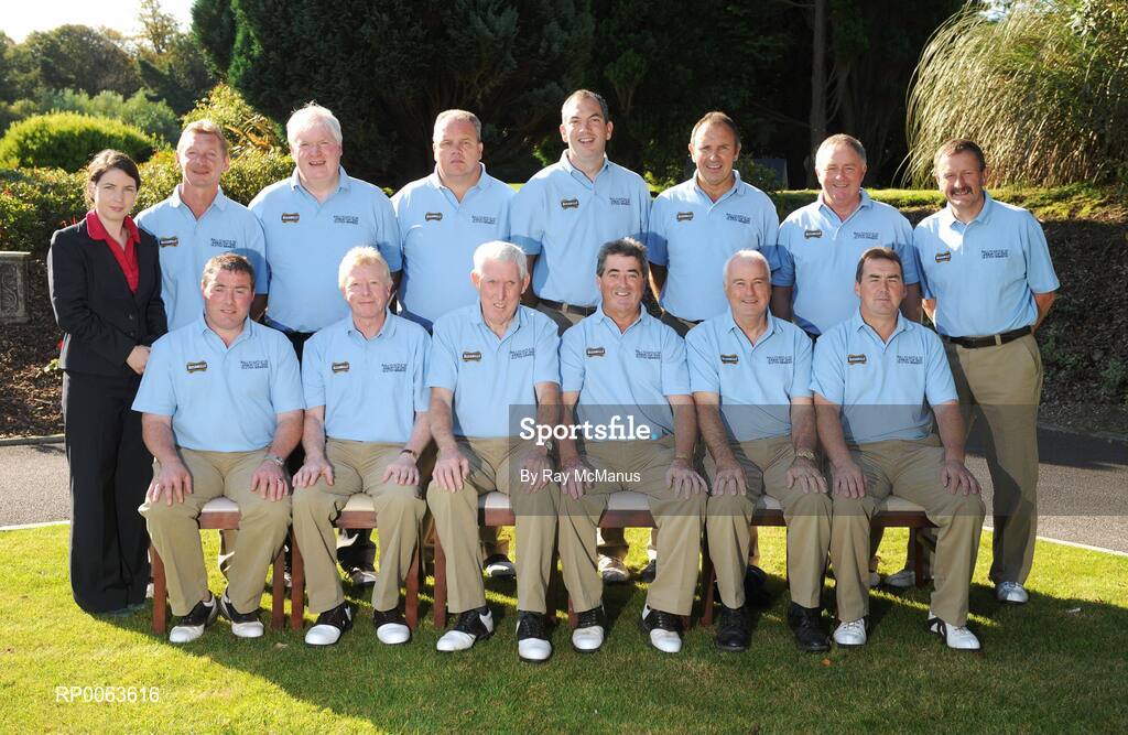 17 September 2008; Ballycastle Golf Club who were defeated by Naas Golf Club in the semi-final of the Bulmers Junior Cup, back row left to right, Anne Hogan, Brand Manager, Bulmers; Melvyn Carletom; Seamus Killough; Tony McConville; Colum Egan; Dessie Nevin; Danny Taggart; Hugh Sayers. Front row, left to right, Paul Taggart; Donal McCormick; John Boyd, Club Captain; Colm Hendrie, Team Captain; Edgar Dornam; Liam Quinn. Bulmers Junior Cup Semi-Finals. Bulmers Cups and Shields Finals 2008, Monkstown Golf Club, Parkgarriff, Monkstown, Co. Cork. Picture credit: Ray McManus / SPORTSFILE