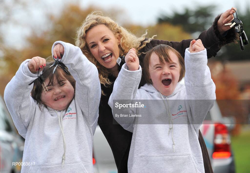 12 November 2008; At the announcement of Kia Motors Ireland’s partnership with Special Olympics Ireland are Special Olympics athletes Katie McHugh, left, and Josh Hennessy with Orlaith Rafter from RTE’s Fair City. Kia Motors Ireland has donated 5 Kia Carnivals to Special Olympics to help the organisation to fulfil its promise of changing the lives of people with an intellectual disability throughout the island of Ireland. Rathfarnham, Dublin. Picture credit: Brian Lawless / SPORTSFILE