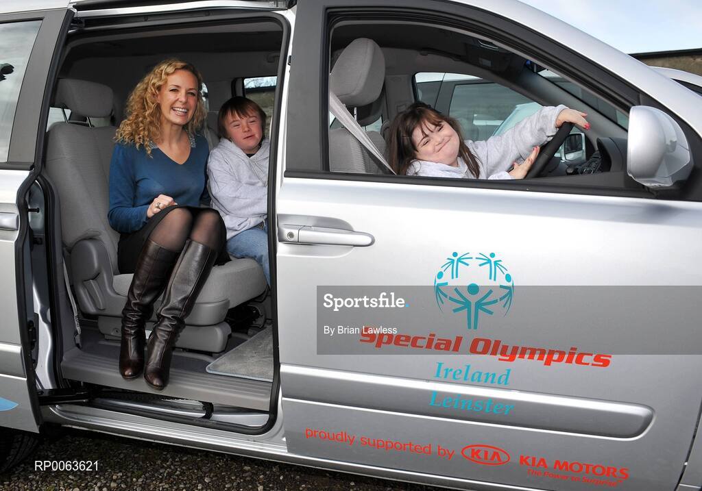 12 November 2008; At the announcement of Kia Motors Ireland’s partnership with Special Olympics Ireland are Special Olympics athletes Katie McHugh, right, and Josh Hennessy with Orlaith Rafter from RTE’s Fair City. Kia Motors Ireland has donated 5 Kia Carnivals to Special Olympics to help the organisation to fulfil its promise of changing the lives of people with an intellectual disability throughout the island of Ireland. Rathfarnham, Dublin. Picture credit: Brian Lawless / SPORTSFILE