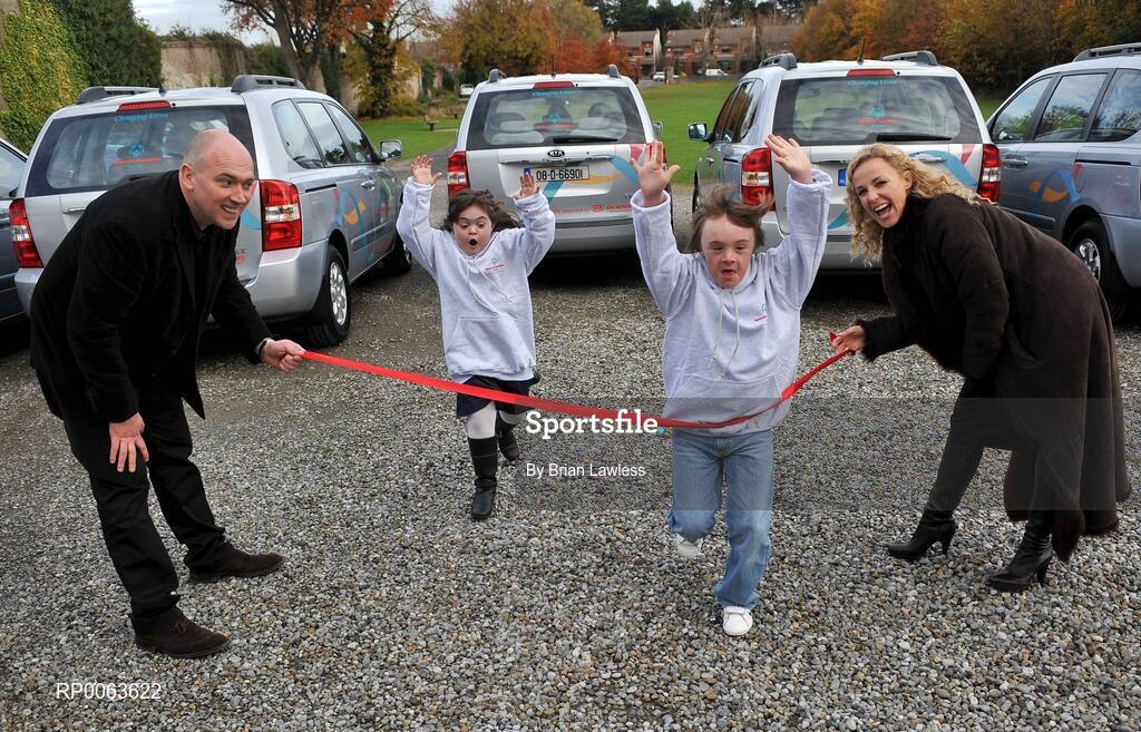 12 November 2008; At the announcement of Kia Motors Ireland’s partnership with Special Olympics Ireland are Special Olympics athletes Josh Hennessy and Katie McHugh with Orlaith Rafter and Tony Tormey from RTE’s Fair City. Kia Motors Ireland has donated 5 Kia Carnivals to Special Olympics to help the organisation to fulfil its promise of changing the lives of people with an intellectual disability throughout the island of Ireland. Rathfarnham, Dublin. Picture credit: Brian Lawless / SPORTSFILE