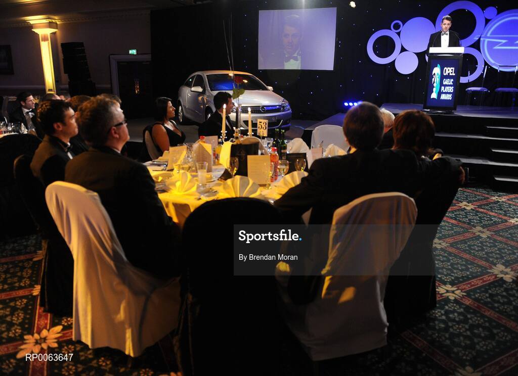 7 November 2008; Dave Sheeran, Managing Director, OPEL Ireland, speaking during the 2008 Opel Gaelic Players of the Year awards for Hurling and Football. Citywest Hotel, Conference, Leisure & Golf Resort, Dublin. Picture credit: Brendan Moran / SPORTSFILE