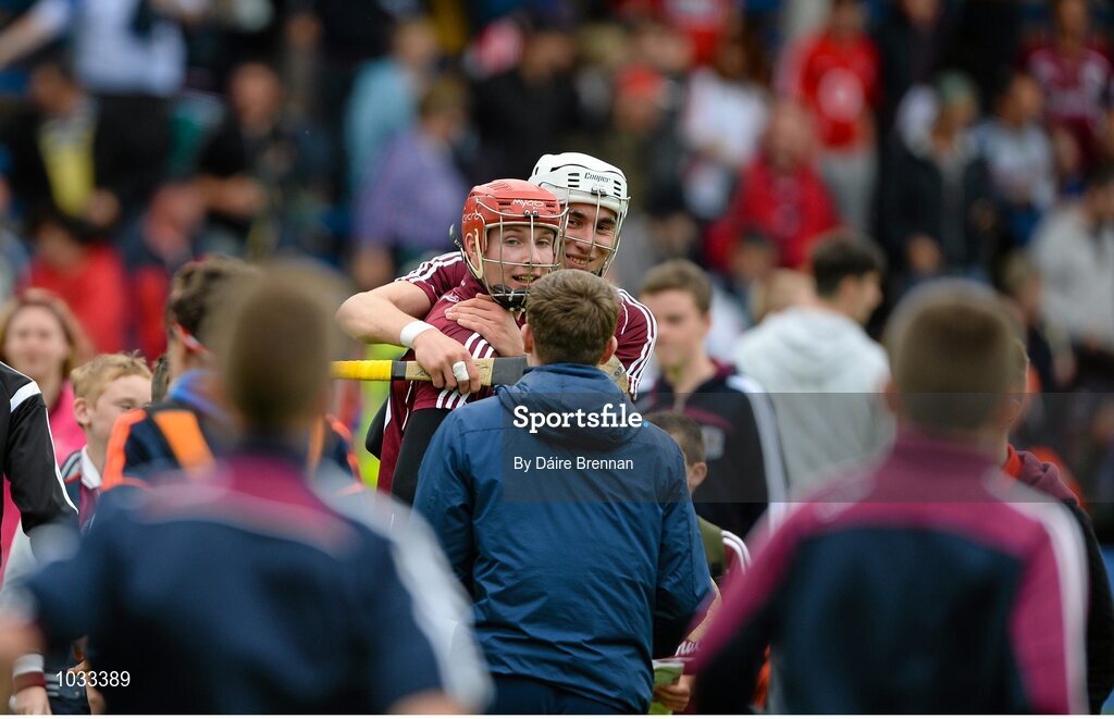 26 July 2015; Cathal Mannion, left, and Jason Flynn, Galway, celebrate after the game. GAA Hurling All-Ireland Senior Championship, Quarter-Final, Galway v Cork. Semple Stadium, Thurles, Co. Tipperary. Picture credit: Dáire Brennan / SPORTSFILE