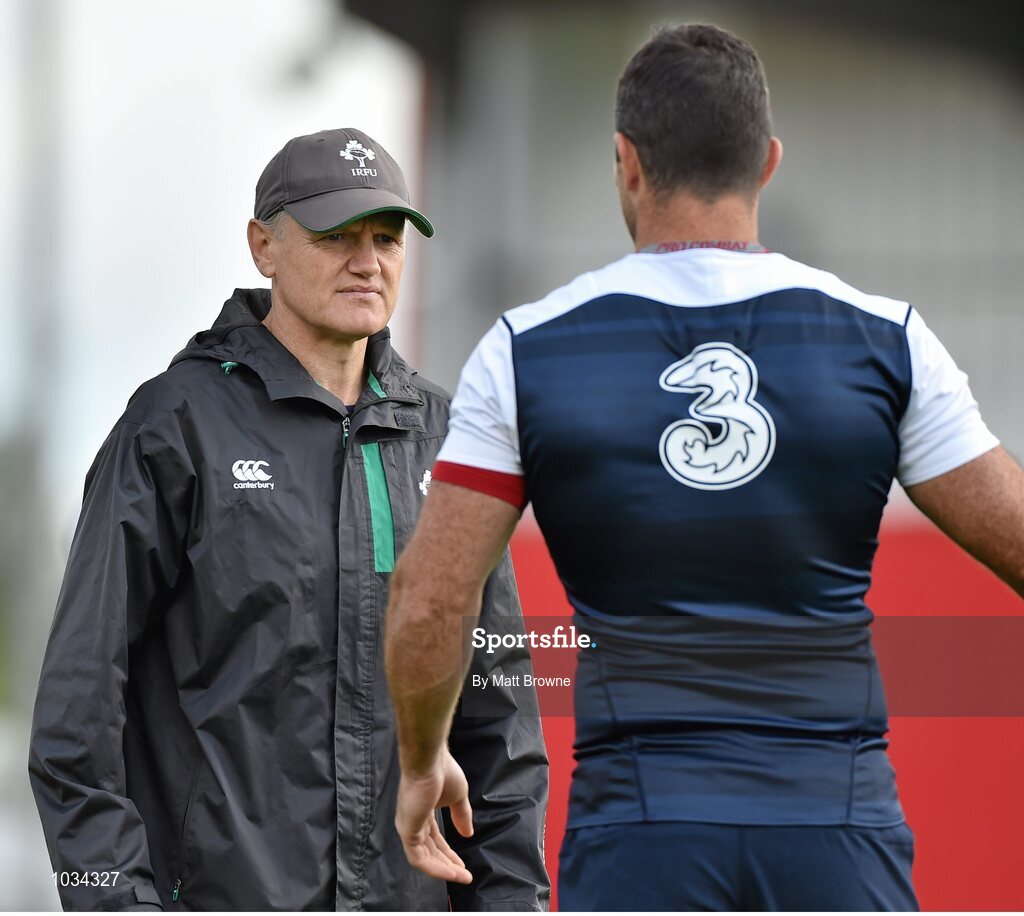 29 July 2015; Ireland head coach Joe Schmidt and Rob Kearney during squad training. Irish Independent Park, Cork. Picture credit: Matt Browne / SPORTSFILE