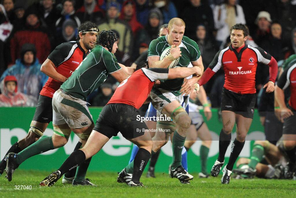 8 November 2008; Paul O'Connell, Ireland, is tackled by Aaron Carpenter, Canada. Guinness Autumn Internationals, Ireland v Canada, Thomond Park, Limerick. Picture credit: Brendan Moran / SPORTSFILE