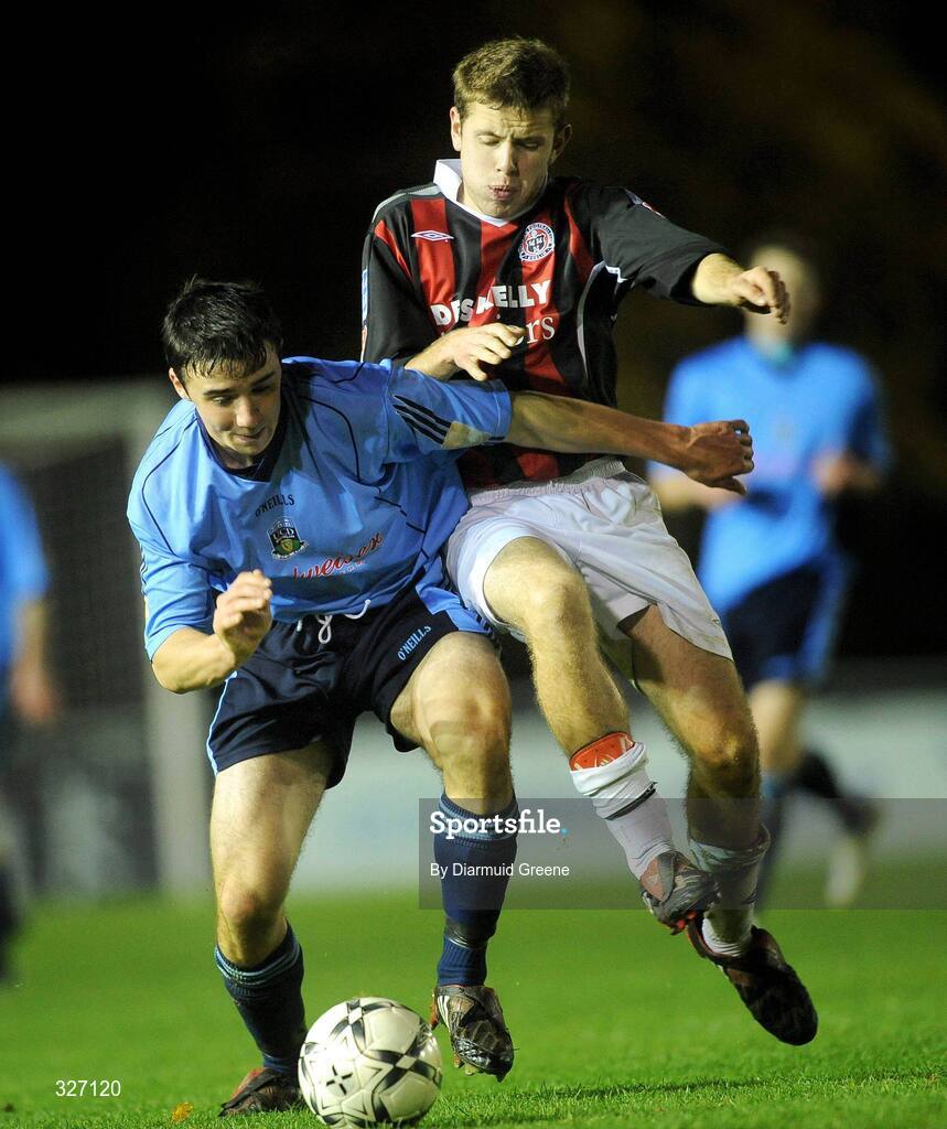 11 November 2008; Enda Stevens, UCD, in action against Mark Nolan, Bohemians. A Championship Final, UCD v Bohemians, UCD Bowl, Dublin. Picture credit: Diarmuid Greene / SPORTSFILE