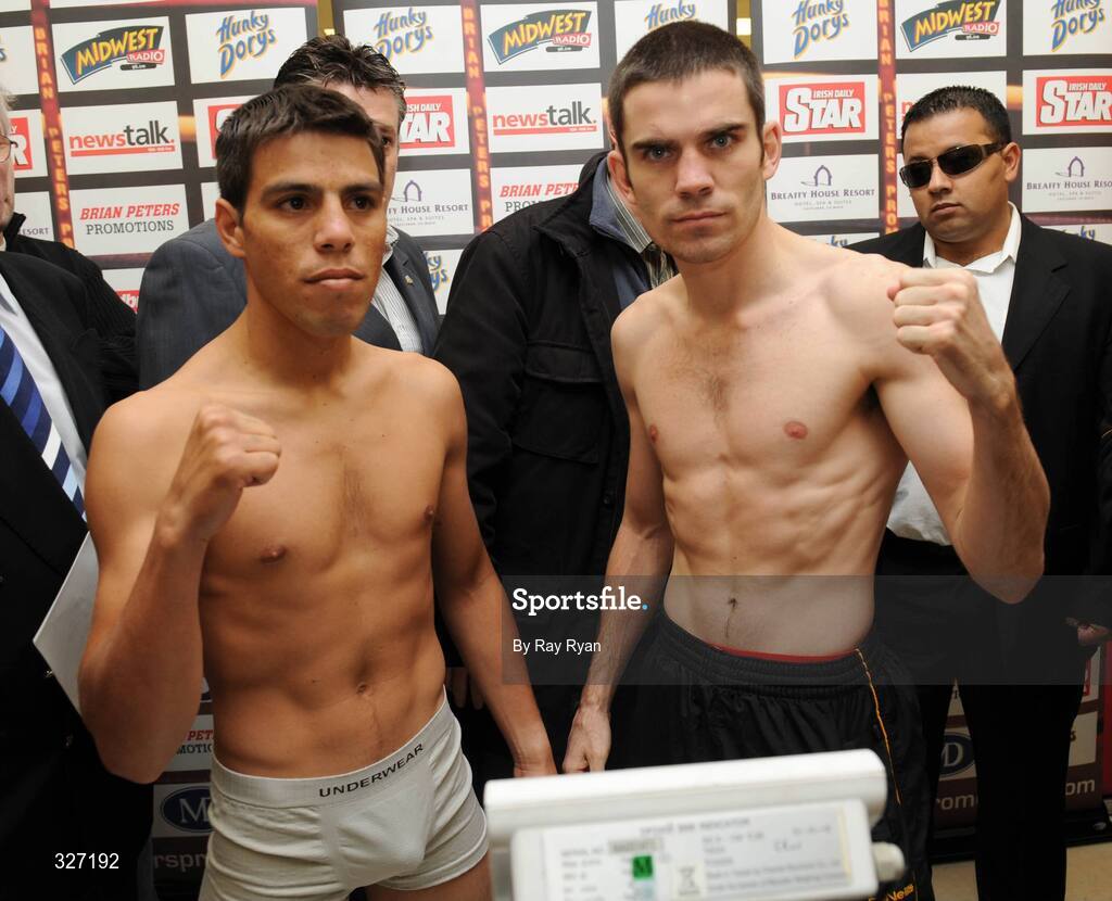 14 November 2008; Cristian Faccio and Bernard Dunne at the pre fight weigh-in ahead of the Hunky Dory Fight Night this Saturday November 15th. Castlebar, Co. Mayo. Picture credit: Ray Ryan / SPORTSFILE