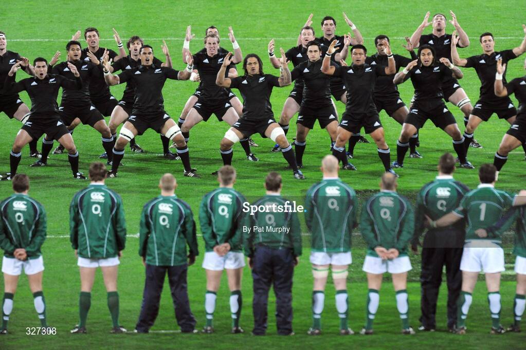 15 November 2008; The Ireland team look on as the New Zealand players perform the Haka before the game. Guinness Autumn Internationals, Ireland v New Zealand, Croke Park, Dublin. Picture credit: Pat Murphy / SPORTSFILE