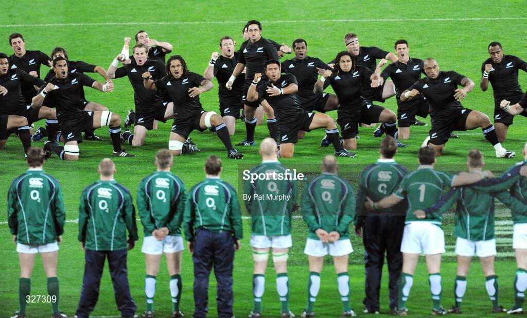 15 November 2008; The Ireland team look on as the New Zealand players perform the Haka before the game. Guinness Autumn Internationals, Ireland v New Zealand, Croke Park, Dublin. Picture credit: Pat Murphy / SPORTSFILE