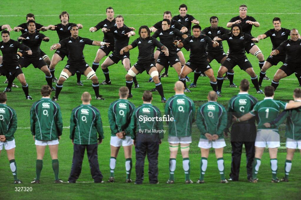 15 November 2008; The Ireland team look on as the New Zealand players perform the Haka before the game. Guinness Autumn Internationals, Ireland v New Zealand, Croke Park, Dublin. Picture credit: Pat Murphy / SPORTSFILE