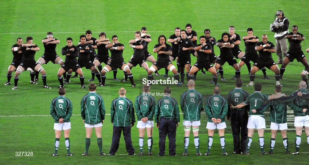 15 November 2008; The Ireland team look on as the New Zealand players perform the Haka before the game. Guinness Autumn Internationals, Ireland v New Zealand, Croke Park, Dublin. Picture credit: Pat Murphy / SPORTSFILE