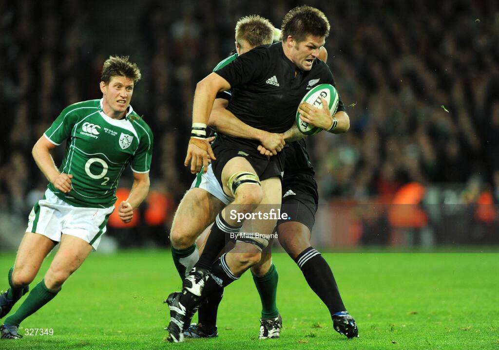 15 November 2008; Richie McCaw, New Zealand, is tackled by Luke Fitzgerald, Ireland. Guinness Autumn Internationals, Ireland v New Zealand, Croke Park, Dublin. Picture credit: Matt Browne / SPORTSFILE