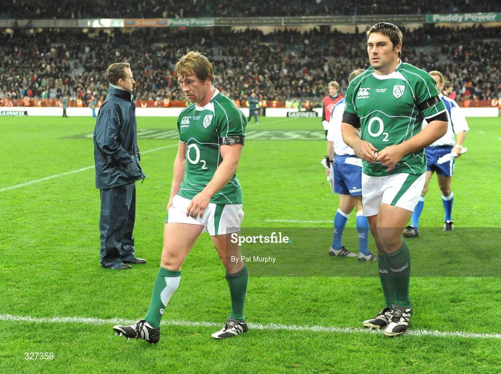 15 November 2008; Ireland's Jerry Flannery and Tony Buckley, right, leave the field after the game. Guinness Autumn Internationals, Ireland v New Zealand, Croke Park, Dublin. Picture credit: Pat Murphy / SPORTSFILE
