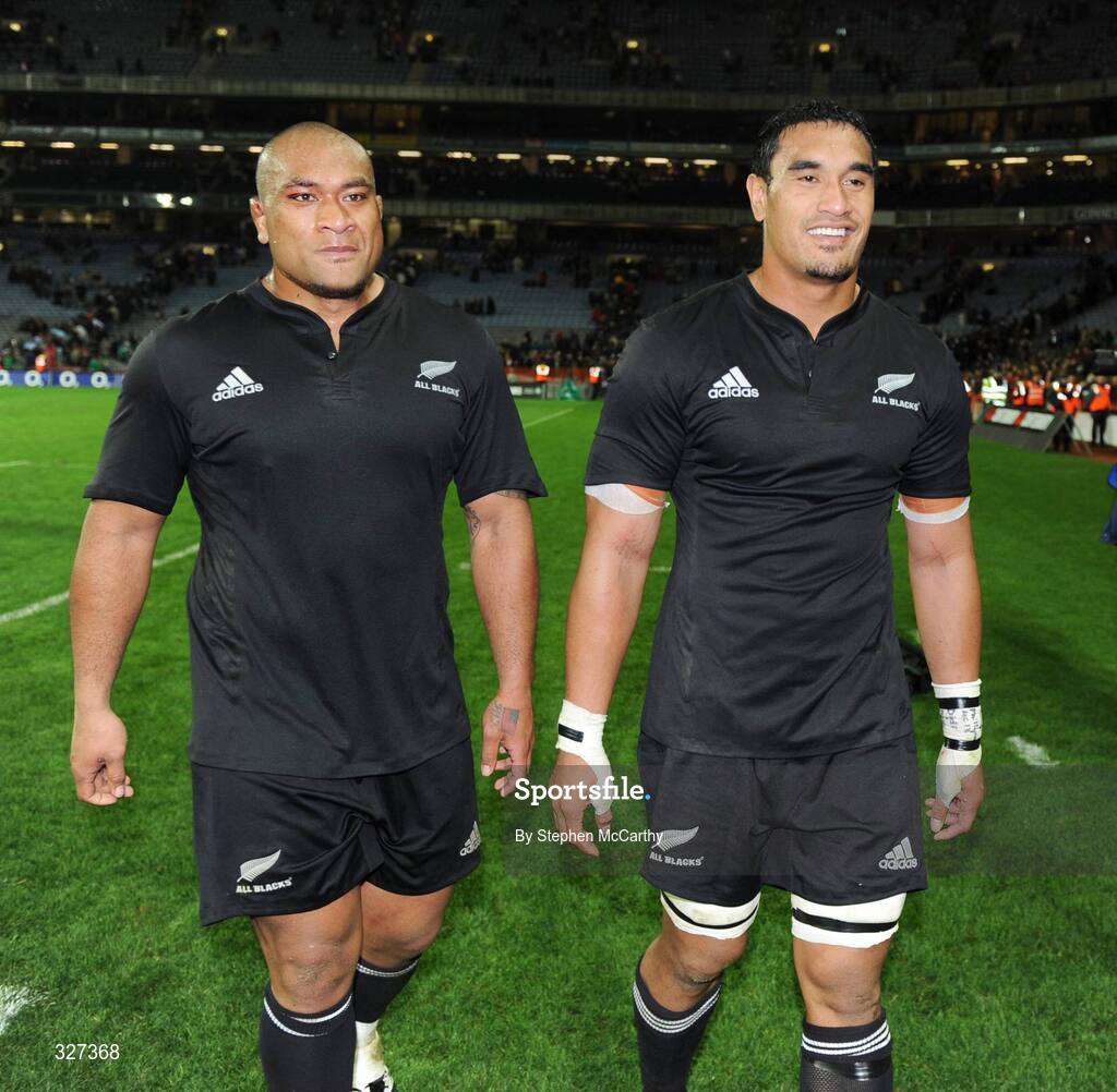 15 November 2008; New Zealand players Neemia Tialata, left, and Jerome Kaino after the match. Guinness Autumn Internationals, Ireland v New Zealand, Croke Park, Dublin. Picture credit: Stephen McCarthy / SPORTSFILE
