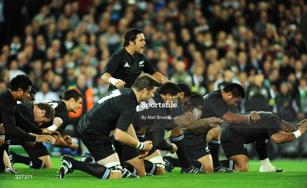 15 November 2008; Piri Weepu, leads the New Zealand players in the Haka against Ireland. Guinness Autumn Internationals, Ireland v New Zealand, Croke Park, Dublin. Picture credit: Matt Browne / SPORTSFILE