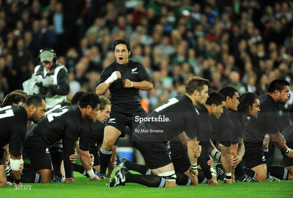 15 November 2008; Piri Weepu, leads the New Zealand players in the Haka against Ireland. Guinness Autumn Internationals, Ireland v New Zealand, Croke Park, Dublin. Picture credit: Matt Browne / SPORTSFILE