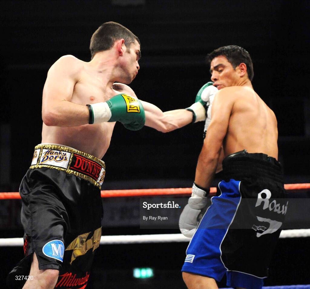 15 November 2008; Bernard Dunne lands a punch on Cristian Faccio, Hunky Dory Fight Night, Breaffy House Hotel, Mayo. Picture credit: Ray Ryan / SPORTSFILE