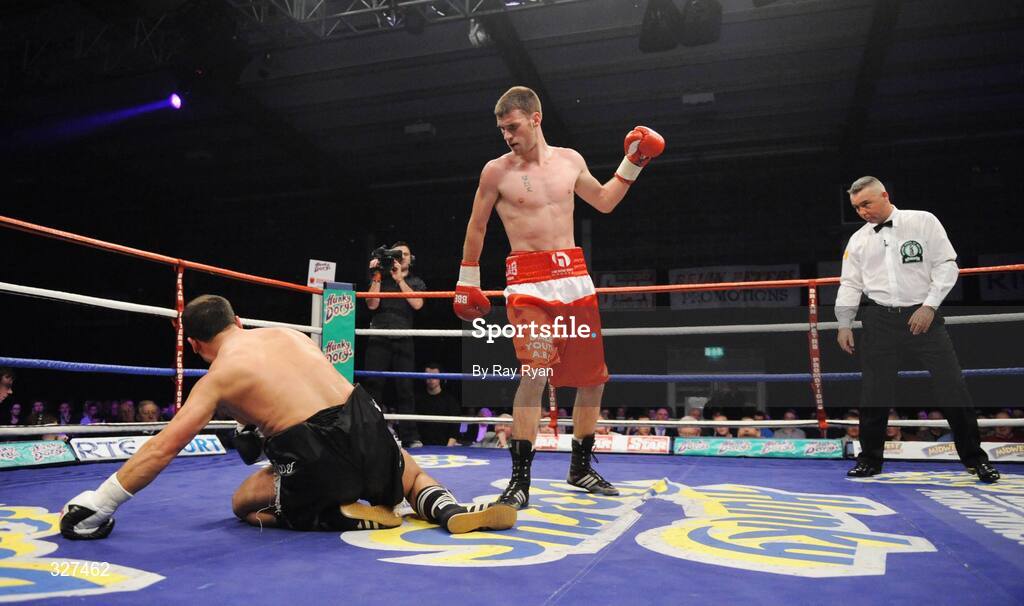 15 November 2008; John O Donnell waits for his opponent Suleyman Dag to get up from the canvass. Hunky Dory Fight Night, Breaffy House Hotel, Mayo. Picture credit: Ray Ryan / SPORTSFILE