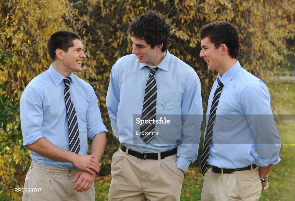 14 November 2008; Rugby stars of the future. First year rugby scholarship recipients Ian McKinley, left, Shane Grannell and Noel Reid, right, at the announcement of the new UCD Scholarship recipients for 2008/2009, O'Reilly Hall, UCD. Photo by Sportsfile