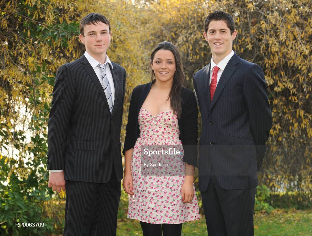 14 November 2008; Rising stars of Dublin GAA, hurlers Liam Rushe, left, and Rory Carroll with gaelic footballer Sinead Ni Gaulraic at the announcement of the new UCD Scholarship recipients for 2008/2009, O'Reilly Hall, UCD. Photo by Sportsfile
