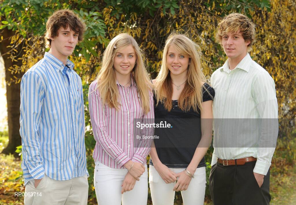 14 November 2008; Success on the double! International junior cross country athletes Rebecca, left, and Charlotte French O'Carroll with Irish Under 18 Basketball stars Daniel, left, and Conor James at the announcement of the new UCD Scholarship recipients for 2008/2009, O'Reilly Hall, UCD. Photo by Sportsfile