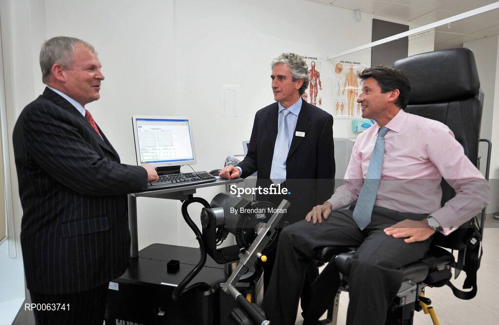 14 November 2008; Lord Sebastian Coe, Chairman of London 2012 Olympic Games and Paralympic Games, today officially opened SSC, a new 75million euro world-class hospital that brings together the expertise of consultants in Orthopaedics, Diagnostics and Sports Medicine in a purpose built clinic, one of only a handful of its kind worldwide. Lord Coe is pictured with Michael Kinsella, SSC Chairman, left, and SSC Medical Director Ray Moran, centre. Located at Santry Demesne in Dublin, the 130,000 sq ft. SSC will employ over 160 staff, and caters for people of all ages affected by musculoskeletal injuries, which includes major joint replacement, specialist sports medicine clinics and rehabilitation programmes. Santry Demense, Santry, Dublin. Picture credit: Brendan Moran / SPORTSFILE