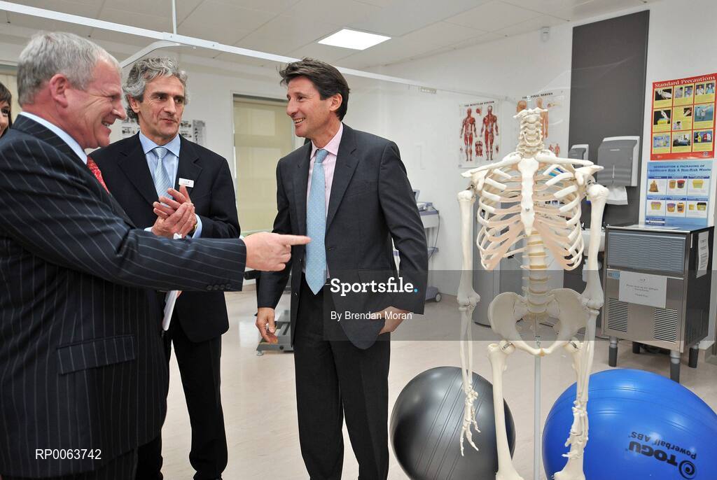 14 November 2008; Lord Sebastian Coe, Chairman of London 2012 Olympic Games and Paralympic Games, today officially opened SSC, a new 75million euro world-class hospital that brings together the expertise of consultants in Orthopaedics, Diagnostics and Sports Medicine in a purpose built clinic, one of only a handful of its kind worldwide. Lord Coe is pictured with Michael Kinsella, SSC Chairman, left, and SSC Medical Director Ray Moran, centre. Located at Santry Demesne in Dublin, the 130,000 sq ft. SSC will employ over 160 staff, and caters for people of all ages affected by musculoskeletal injuries, which includes major joint replacement, specialist sports medicine clinics and rehabilitation programmes. Santry Demense, Santry, Dublin. Picture credit: Brendan Moran / SPORTSFILE