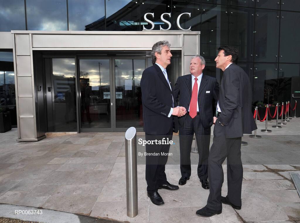 14 November 2008; Lord Sebastian Coe, Chairman of London 2012 Olympic Games and Paralympic Games, today officially opened SSC, a new 75million euro world-class hospital that brings together the expertise of consultants in Orthopaedics, Diagnostics and Sports Medicine in a purpose built clinic, one of only a handful of its kind worldwide. Lord Coe is pictured with Michael Kinsella, SSC Chairman, centre, and SSC Medical Director Ray Moran, left. Located at Santry Demesne in Dublin, the 130,000 sq ft. SSC will employ over 160 staff, and caters for people of all ages affected by musculoskeletal injuries, which includes major joint replacement, specialist sports medicine clinics and rehabilitation programmes. Santry Demense, Santry, Dublin. Picture credit: Brendan Moran / SPORTSFILE