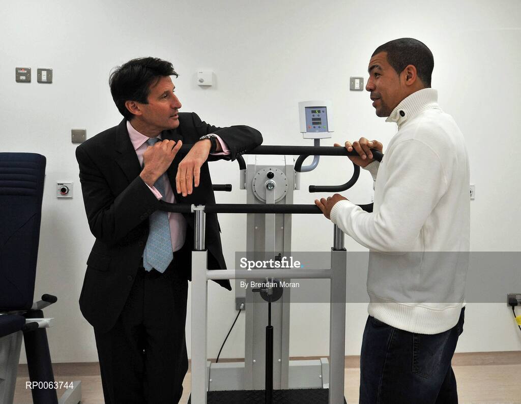 14 November 2008; Lord Sebastian Coe, Chairman of London 2012 Olympic Games and Paralympic Games, today officially opened SSC, a new 75million euro world-class hospital that brings together the expertise of consultants in Orthopaedics, Diagnostics and Sports Medicine in a purpose built clinic, one of only a handful of its kind worldwide. Lord Coe is pictured with boxer and olympic bronze medalist Darren Sutherland. Located at Santry Demesne in Dublin, the 130,000 sq ft. SSC will employ over 160 staff, and caters for people of all ages affected by musculoskeletal injuries, which includes major joint replacement, specialist sports medicine clinics and rehabilitation programmes. Santry Demense, Santry, Dublin. Picture credit: Brendan Moran / SPORTSFILE