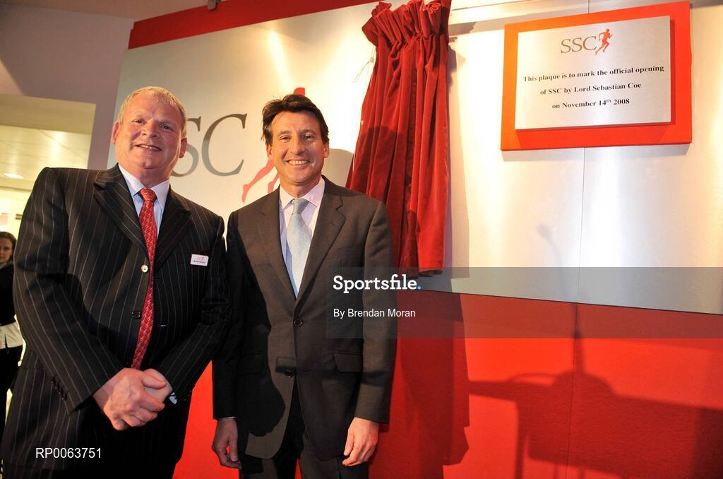 14 November 2008; Lord Sebastian Coe, Chairman of London 2012 Olympic Games and Paralympic Games, today officially opened SSC, a new 75million euro world-class hospital that brings together the expertise of consultants in Orthopaedics, Diagnostics and Sports Medicine in a purpose built clinic, one of only a handful of its kind worldwide. Lord Coe is pictured with Michael Kinsella, SSC Chairman. Located at Santry Demesne in Dublin, the 130,000 sq ft. SSC will employ over 160 staff, and caters for people of all ages affected by musculoskeletal injuries, which includes major joint replacement, specialist sports medicine clinics and rehabilitation programmes. Santry Demense, Santry, Dublin. Picture credit: Brendan Moran / SPORTSFILE