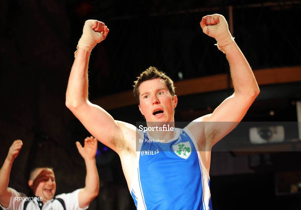 15 November 2008; David Lyons, Clane, celebrates victory over Daryl Flynn, Moorefield. TV3 Kildare GAA Fight Night, Time: bar + venue, Naas, Co. Kildare. Picture credit: Ray Lohan / SPORTSFILE  *** Local Caption ***