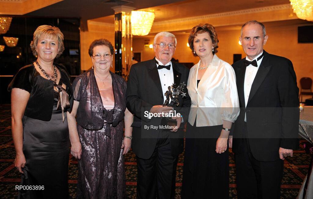 15 November 2008; Tom Madigan of Limerick is presented with his Hall of Fame award by President Mary McAleese in the company of his wife Kay, Geraldine Giles, left, President, Cumann Peil na mBan and Dr. Martin McAleese. TG4 O'Neill's Ladies Football All-Stars Awards, Citywest Hotel, Dublin. Picture credit:  Ray McManus / SPORTSFILE