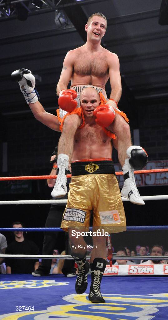 15 November 2008; Giammario Grassellini lifts his opponent Stephen Haughian after loosing the fight. Hunky Dory Fight Night, Breaffy House Hotel, Mayo. Picture credit: Ray Ryan / SPORTSFILE