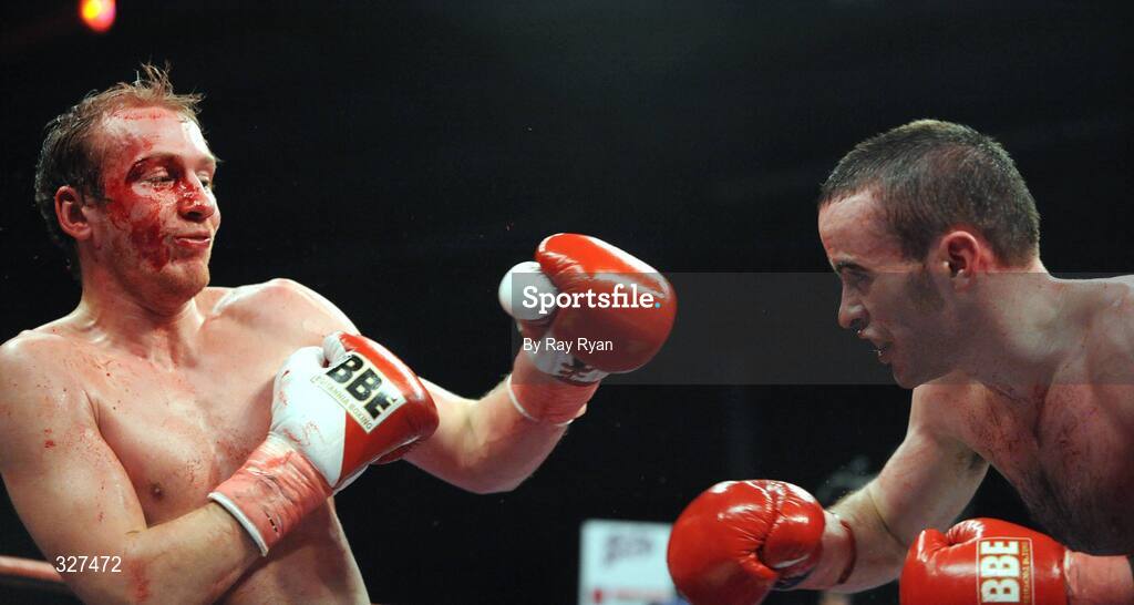 15 November 2008; Damian Taggart, right, lands a punch on Jevgenijs Fjordoys. Hunky Dory Fight Night, Breaffy House Hotel, Mayo. Picture credit: Ray Ryan / SPORTSFILE