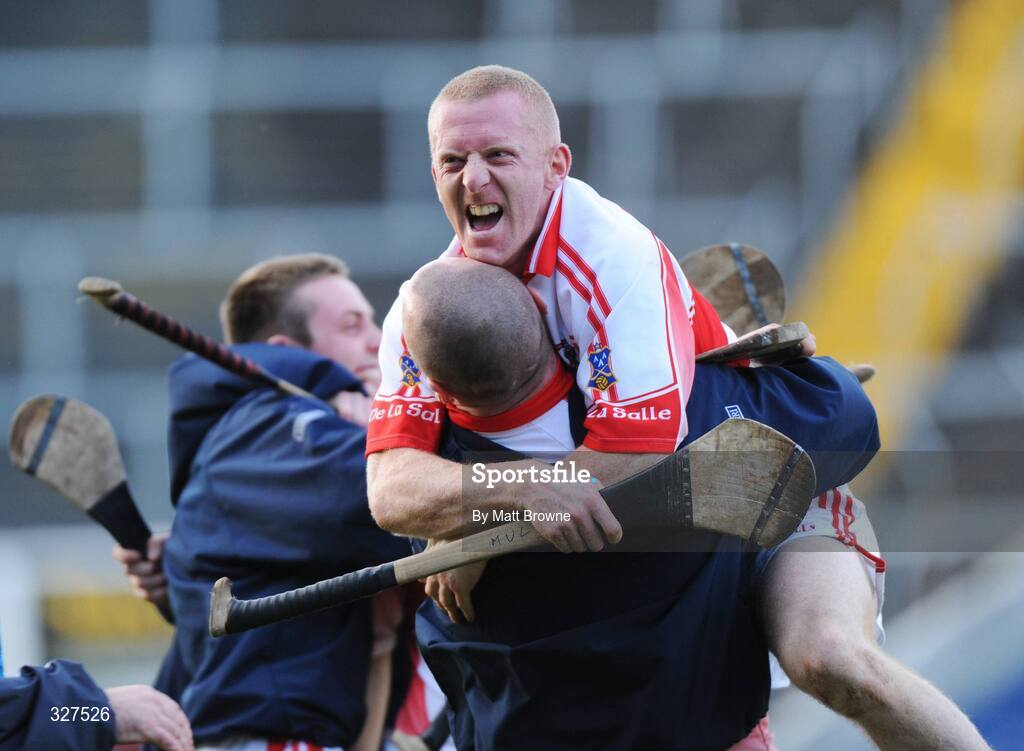 16 November 2008; De La Salle captain John Mullane celebrates with team-mate Luke Lawlor at the final whistle. AIB Munster Senior Club Hurling Championship Semi-Final, Sarsfields v De La Salle, Pairc Ui Chaoimh, Cork. Picture credit: Matt Browne / SPORTSFILE