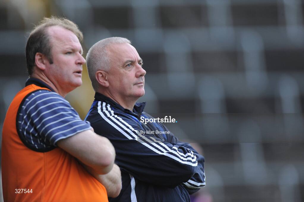 16 November 2008; Sarsfields manager Berti Og Murphy,  watches the game with selector Teddy McCarthy. AIB Munster Senior Club Hurling Championship Semi-Final, Sarsfields v De La Salle, Pairc Ui Chaoimh, Cork. Picture credit: Matt Browne / SPORTSFILE