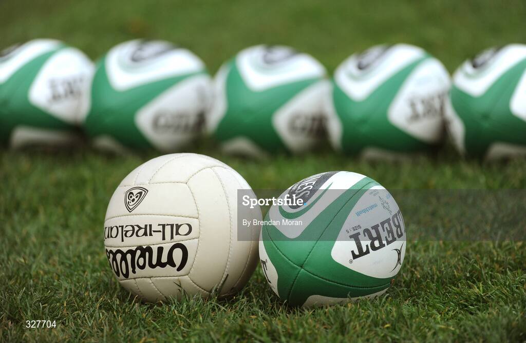 18 November 2008; A gaelic football and a rugby ball during Ireland rugby squad training. Donnybrook Stadium, Dublin. Picture credit: Brendan Moran / SPORTSFILE