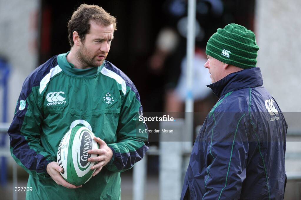 18 November 2008; Full-back Geirdan Murphy in conversation with head coach Declan Kidney during Ireland rugby squad training. Donnybrook Stadium, Dublin. Picture credit: Brendan Moran / SPORTSFILE