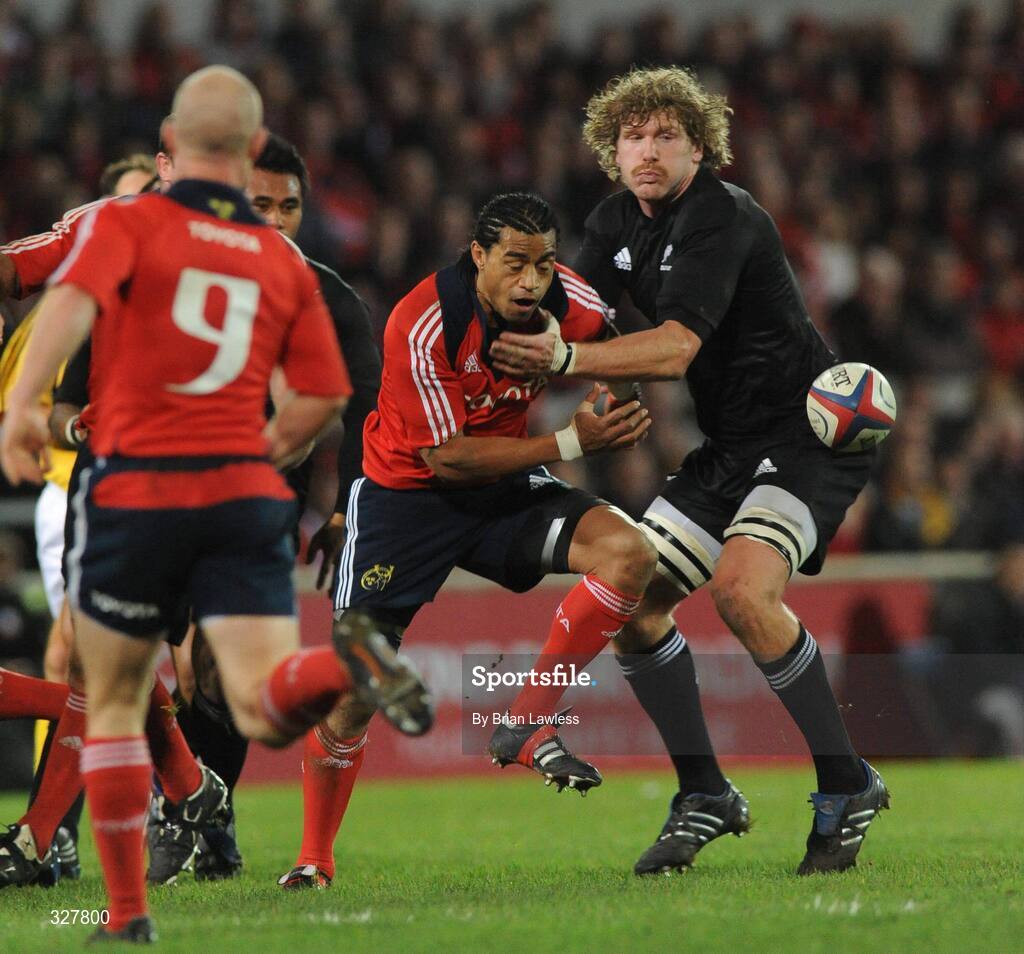 18 November 2008; Lifeimi Mafi, Munster, in action against Adam Thomson, New Zealand. Zurich Challenge Match, Munster v New Zealand, Thomond Park, Limerick. Picture credit: Brian Lawless / SPORTSFILE