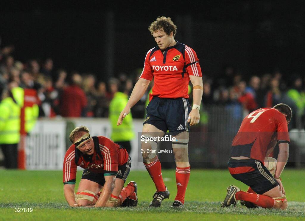 18 November 2008; Munster players, from left, Mick O'Driscoll, John O'Sullivan, and Donnacha Ryan, after the match. Zurich Challenge Match, Munster v New Zealand, Thomond Park, Limerick. Picture credit: Brian Lawless / SPORTSFILE